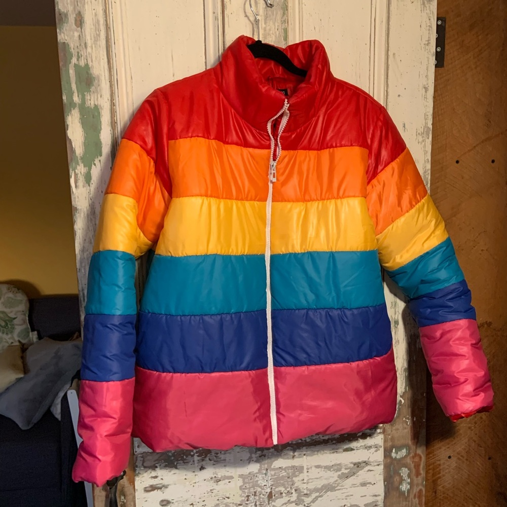 Rainbow puffer coat
